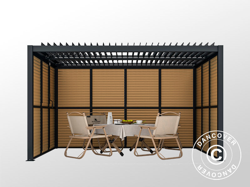 Louvre wall f/bioclimatic pergola gazebo San Pablo, 1.23x2.175 m, Wood Finish/Black