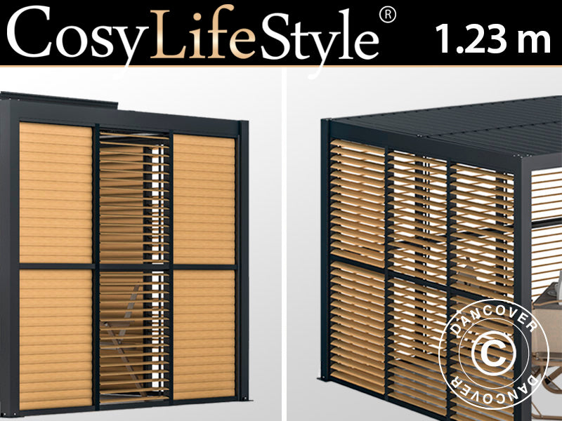 Louvre wall f/bioclimatic pergola gazebo San Pablo, 1.23x2.175 m, Wood Finish/Black