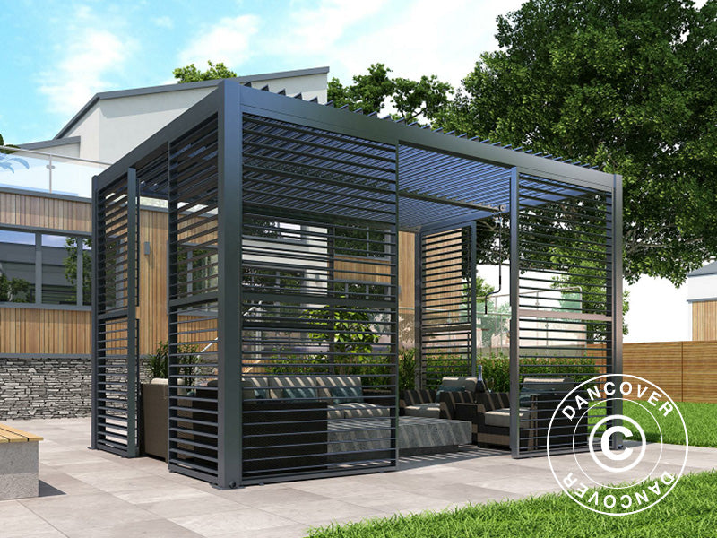 Louvre wall f/bioclimatic pergola gazebo San Pablo, 1.23x2.175 m, Black