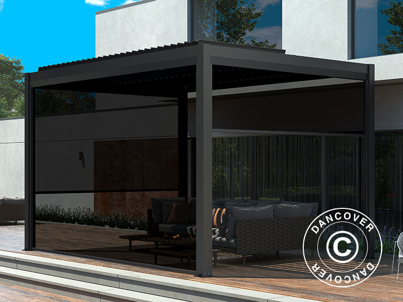 Electric sidewall screen for pergola gazebo San Pablo, 3 m, Black