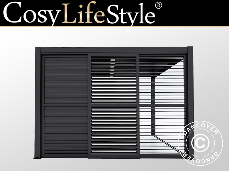 Louvre sliding door set f/pergola gazebo San Pablo 4 m, 1.25 x 2.18 m, Black