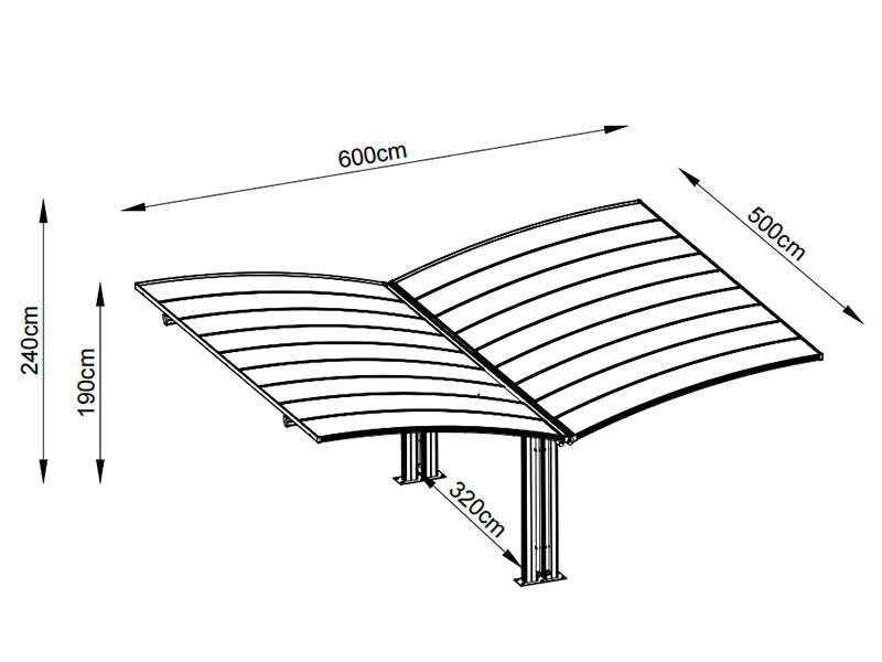 Double carport Boston, 6x5x2.4 m, Grey