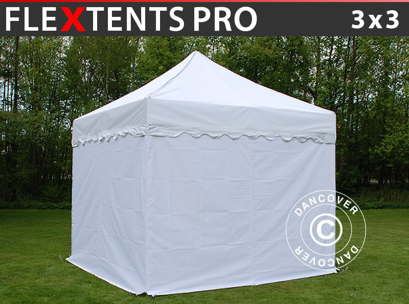 Pop up gazebo FleXtents PRO "Wave" 3x3 m White, incl. 4 sidewalls