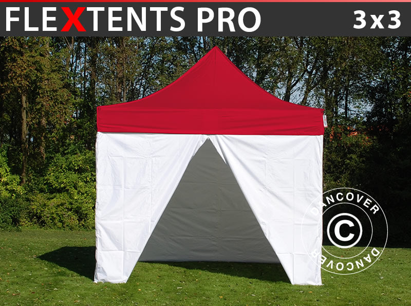 Pop up gazebo FleXtents® PRO, Medical & Emergency tent, 3x3 m, Red/White, incl. 4 sidewalls