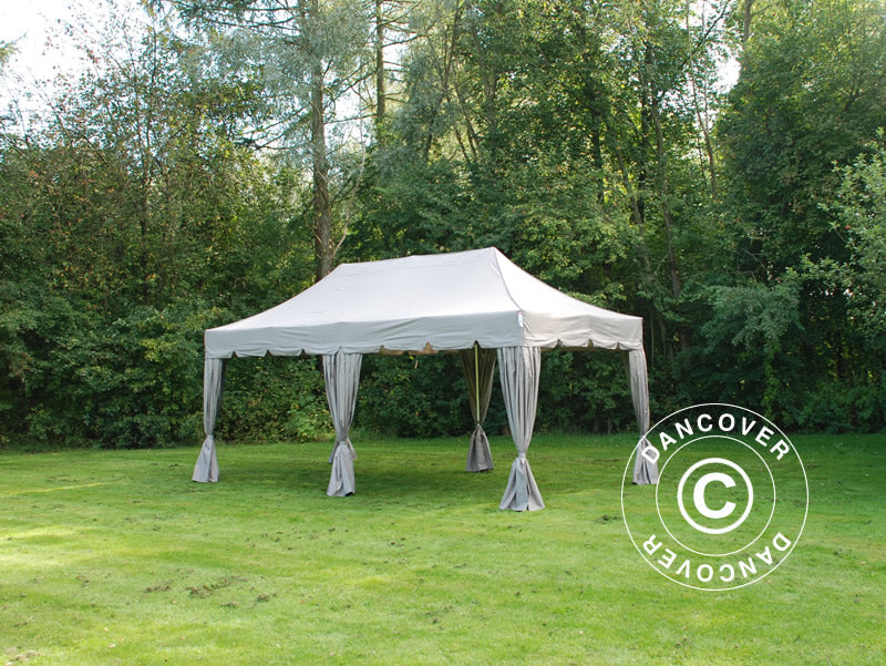 Pop up gazebo FleXtents PRO "Peaked" 3x6 m Latte, incl. 6 decorative curtains