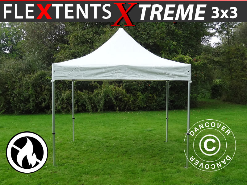 Pop up Gazebo FleXtents Xtreme 50 Heavy Duty 3x3 m White, Flame retardant