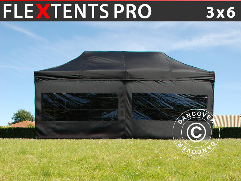 Pop up gazebo FleXtents PRO 3x6 m Black, incl. 6 sidewalls