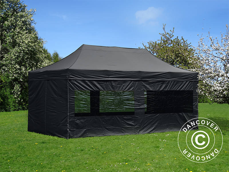 Pop up gazebo FleXtents PRO 3x6 m Black, incl. 6 sidewalls