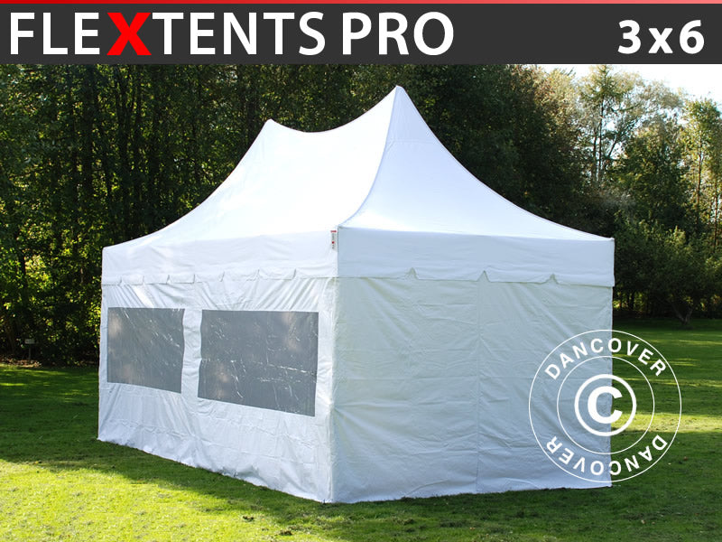Pop up gazebo FleXtents PRO Peak Pagoda 3x6 m White, Incl. 6 sidewalls