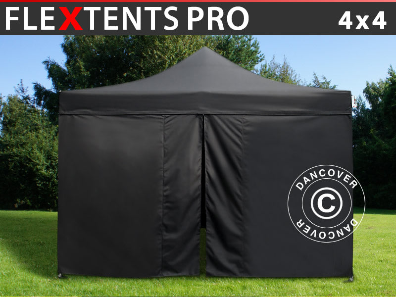 Pop up gazebo FleXtents PRO 4x4 m Black, incl. 4 sidewalls