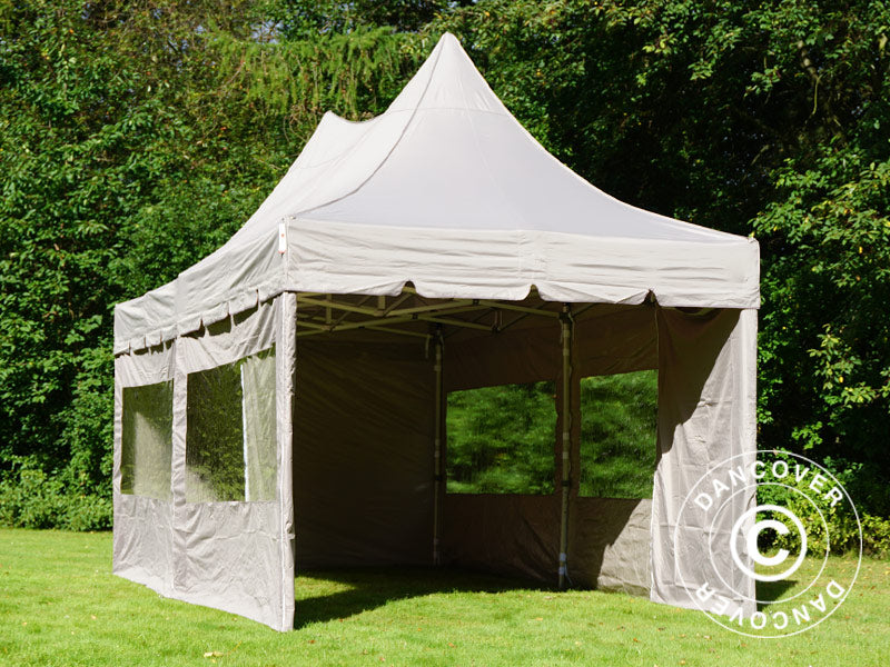 Pop up gazebo FleXtents PRO Peak Pagoda 3x6 m Latte, incl. 6 sidewalls