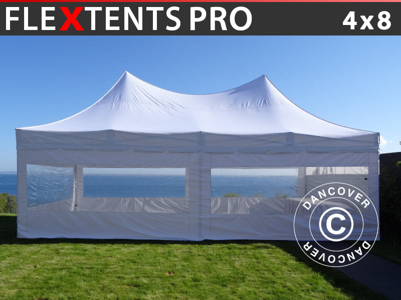 Pop up gazebo FleXtents PRO Peak Pagoda 4x8 m White, incl. 6 sidewalls