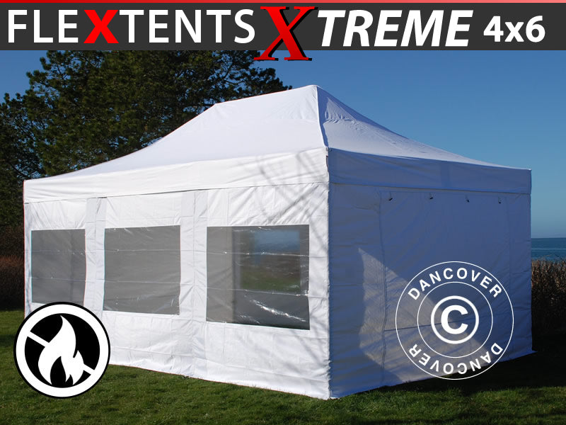 Pop up gazebo FleXtents Xtreme 50 4x6 m White, Flame retardant, incl. 8 sidewalls