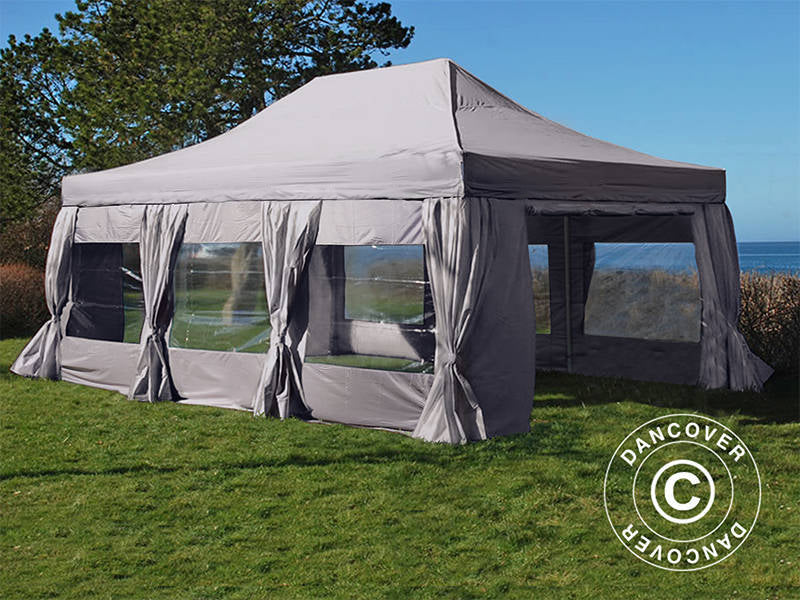 Pop up gazebo FleXtents PRO 4x6 m Latte, incl. 8 sidewalls & decorative curtains