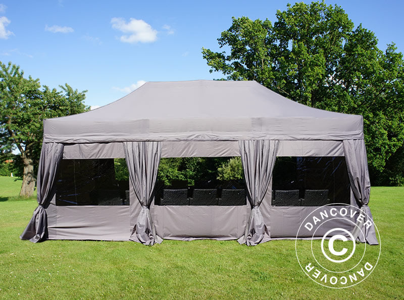 Pop up gazebo FleXtents PRO 4x6 m Latte, incl. 8 sidewalls & decorative curtains