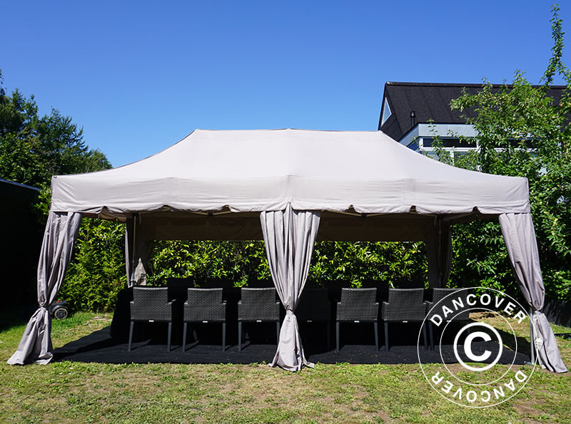 Pop up gazebo FleXtents PRO "Peaked" 4x8 m Latte, incl. 6 sidewalls and 6 decorative curtains