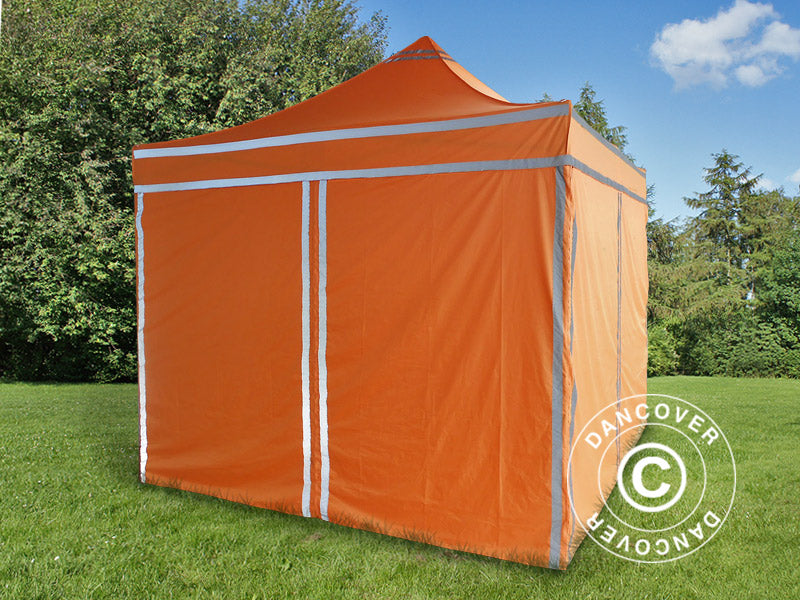 Pop up gazebo FleXtents PRO Steel Work tent 3x3 m Orange Reflective, incl. 4 sidewalls