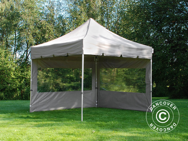 Pop up gazebo FleXtents PRO Steel "Peaked" 3x3 m Latte, incl. 4 sidewalls