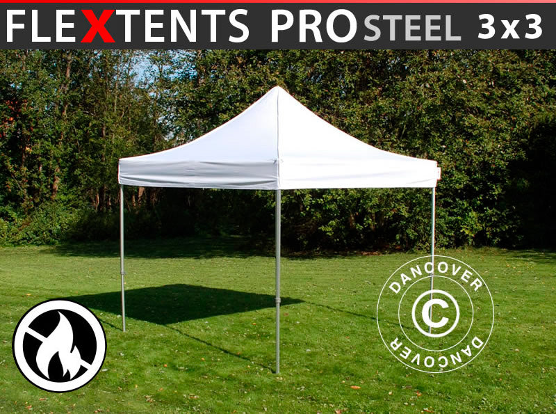 Pop up gazebo FleXtents PRO Steel 3x3 m White, Flame retardant