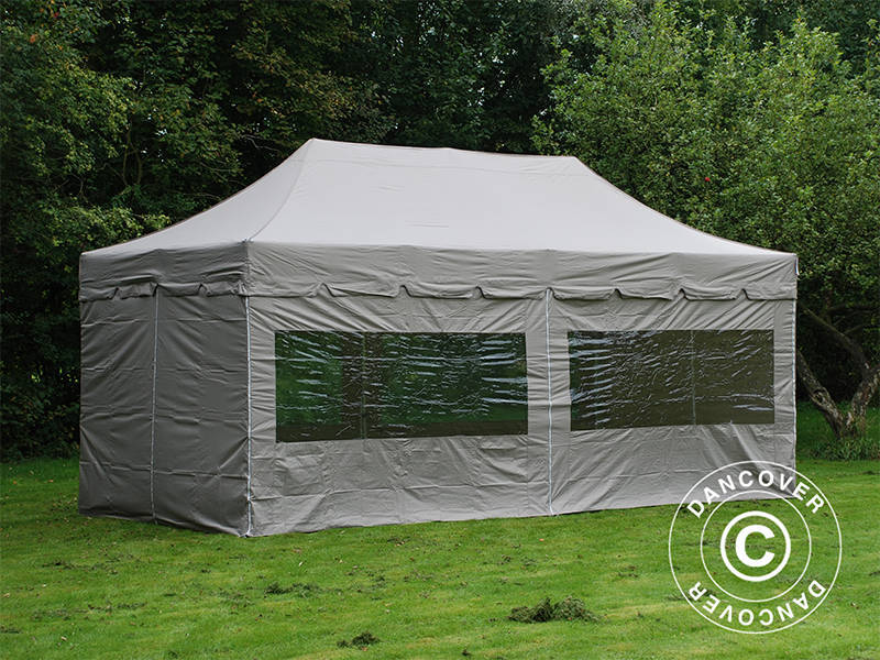 Pop up gazebo FleXtents PRO Steel "Peaked" 4x8 m Latte, incl. 6 sidewalls