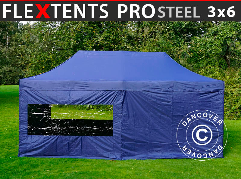 Pop up gazebo FleXtents PRO Steel 3x6 m Dark blue, incl. 6 sidewalls