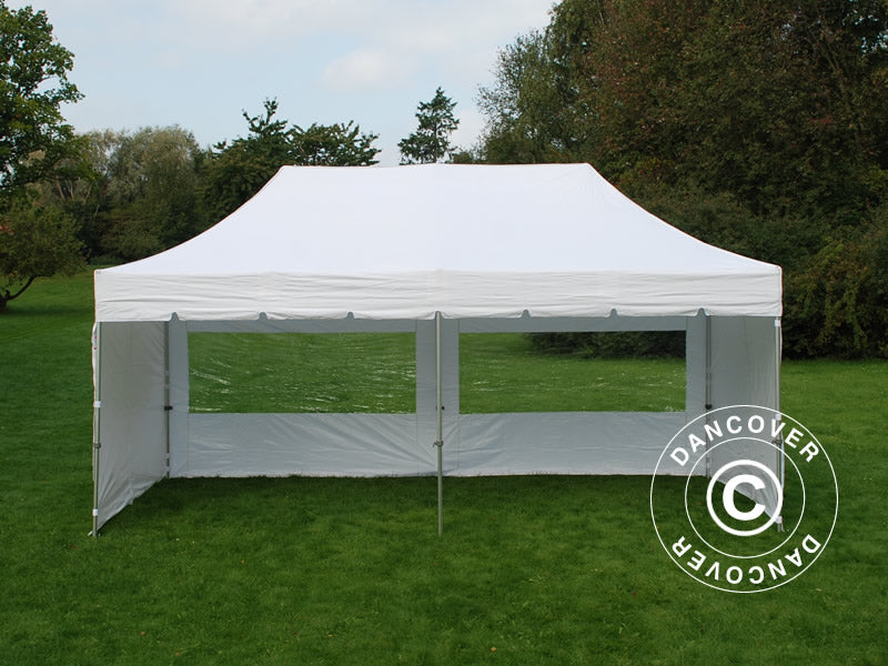 Pop up gazebo FleXtents PRO Steel "Peaked" 3x6 m White, incl. 6 sidewalls
