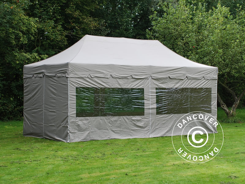 Pop up gazebo FleXtents PRO Steel "Peaked" 3x6 m Latte, incl. 6 sidewalls
