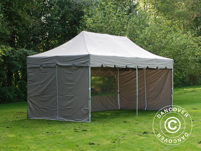 Pop up gazebo FleXtents PRO Steel "Peaked" 3x6 m Latte, incl. 6 sidewalls