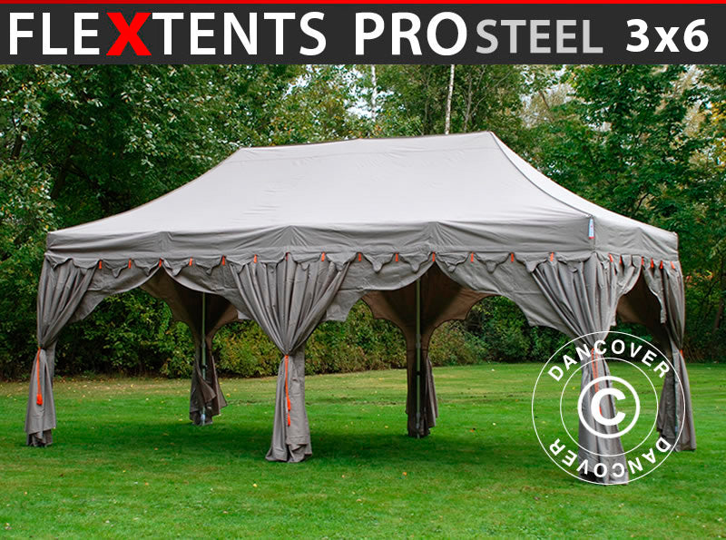 Pop up gazebo FleXtents PRO Steel "Raj" 3x6 m Latte/Orange