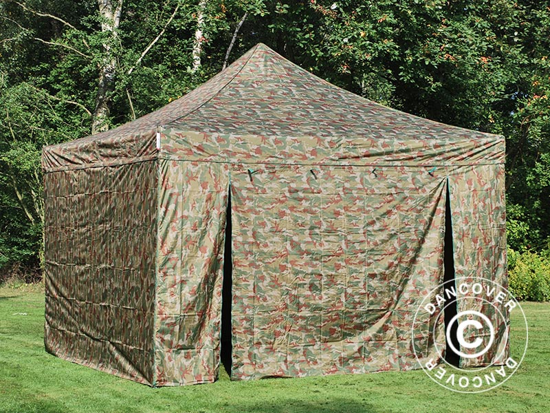 Pop up gazebo FleXtents PRO Steel 4x4 m Camouflage/Military, incl. 4 sidewalls