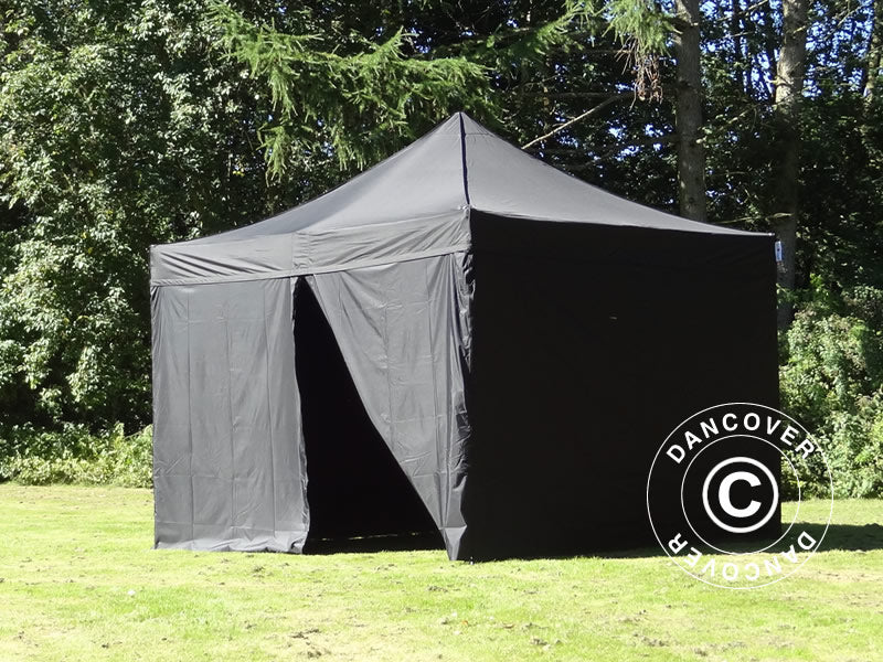 Pop up gazebo FleXtents PRO Steel 4x4 m Black, incl. 4 sidewalls