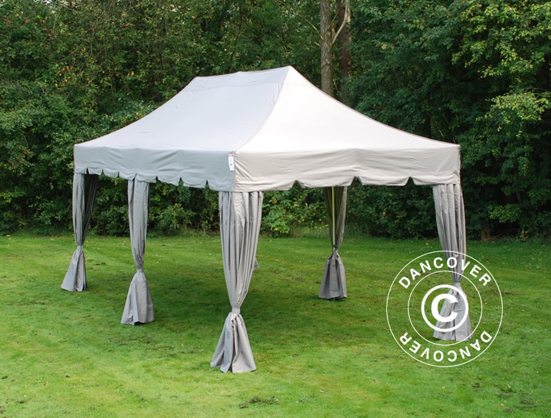 Pop up gazebo FleXtents PRO Steel "Peaked" 3x6 m Latte, incl. 6 decorative curtains