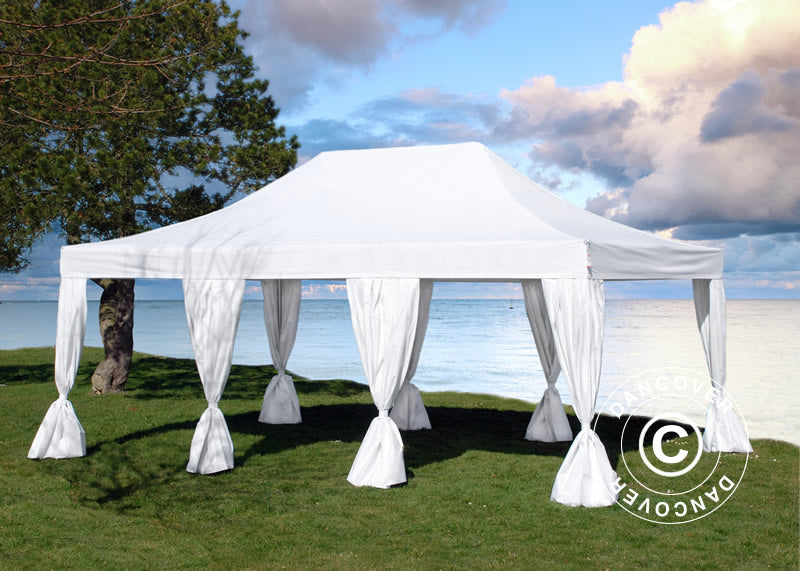 Pop up gazebo FleXtents PRO Steel 4x6 m White, incl. 8 decorative curtains