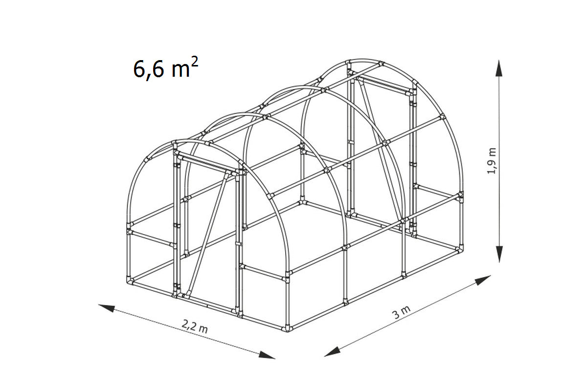 Polytunnel Greenhouse 130, 2.2x3x1.9 m, 6.6 m², Transparent