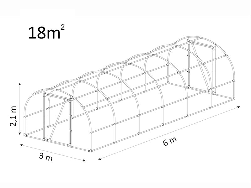 Polytunnel Greenhouse 130, 3x6x2.1 m, 18 m², Transparent