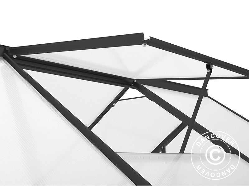 Greenhouse Polycarbonate 5.89 m², 1.9x3.1x2.05 m w/base, Black