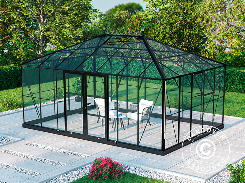 Orangery, greenhouse Glass 19 m², 5.14x3.71x3.15 m w/Base and cresting, Black