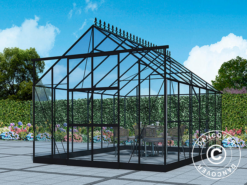 Greenhouse glass 3x3.68x2.6 m w/base and cresting, 11.04 m², Black
