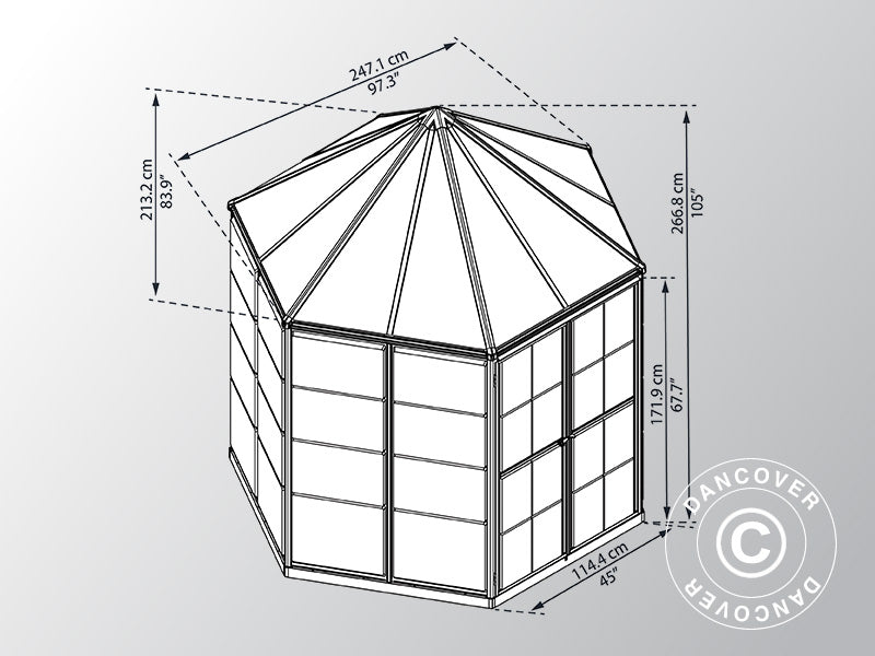 Orangery polycarbonate OASIS, Hexagonal 3.91 m², Palram/Canopia, 2.13x2.47x2.67 m, Anthracite