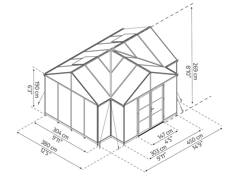 Orangery polycarbonate Triomphe w/base, 17.1 m², Palram/Canopia, 4.5x3.8x2.69 m, Black