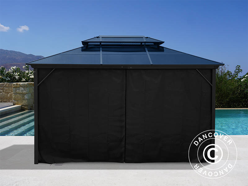 Gazebo Santa Ana Alu+ w/curtains and mosquito net, 3x4 m, Black