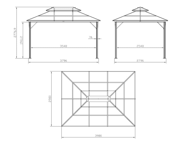 Gazebo Santa Ana Alu+ w/curtains and mosquito net, 3x4 m, Black