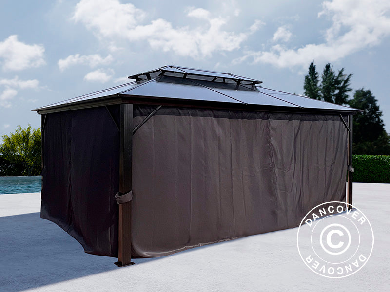 Gazebo Santa Ana Alu+ w/curtains and mosquito net, 3.65x4.85 m, Black
