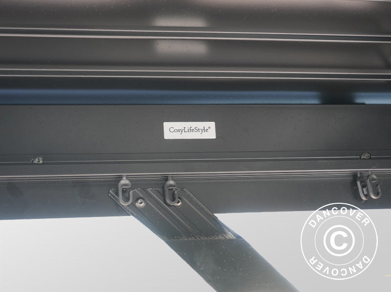 Gazebo Santa Ana Alu+ w/curtains and mosquito net, 3.65x4.85 m, Black