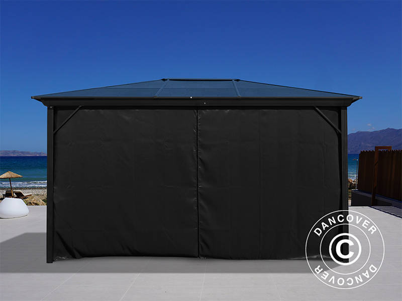 Gazebo Santa Barbara Alu+ w/curtains and mosquito net, 3x4 m, Black