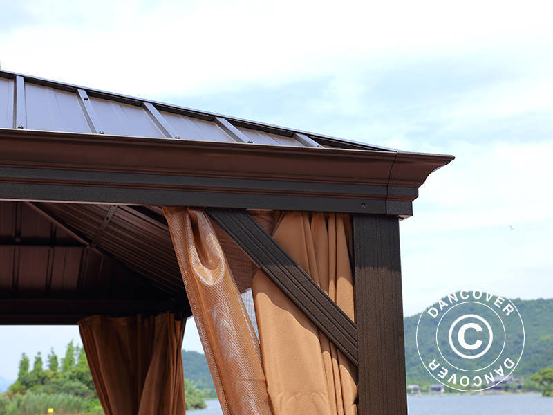 Gazebo Santa Fe w/curtains and mosquito net, 3x3.65 m, Brown