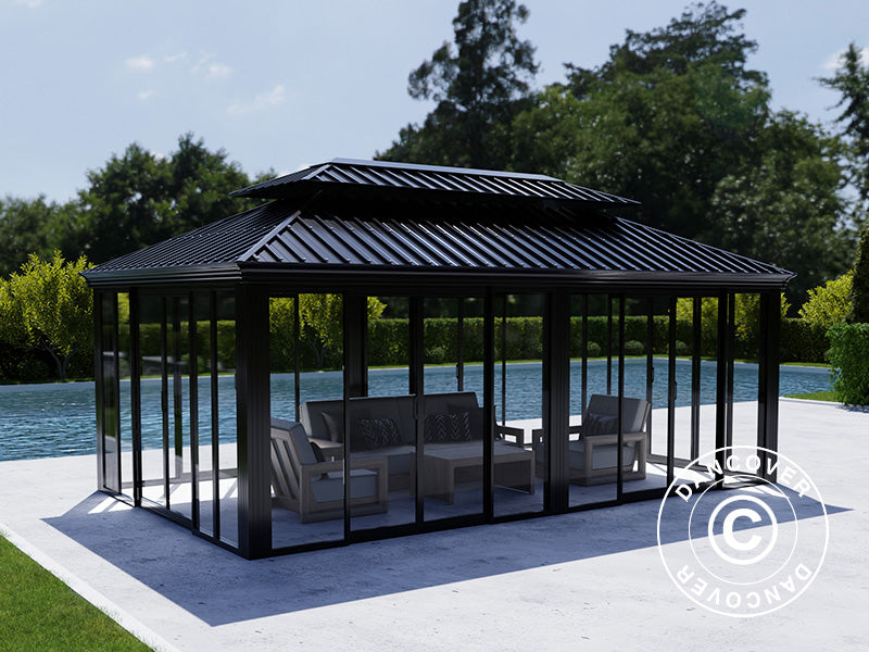 Gazebo Santa Fe w/sidewalls and sliding doors, 3,65x6 m, Black