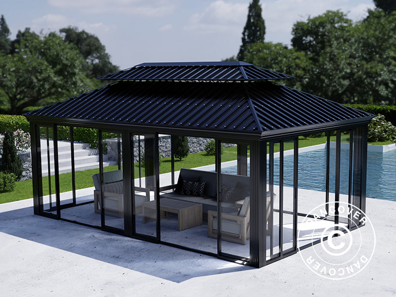 Gazebo Santa Fe w/sidewalls and sliding doors, 3,65x6 m, Black