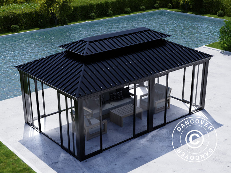 Gazebo Santa Fe w/sidewalls and sliding doors, 3,65x6 m, Black