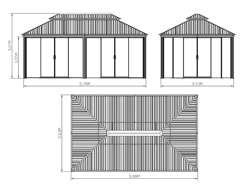 Gazebo Santa Fe w/sidewalls and sliding doors, 3,65x6 m, Black